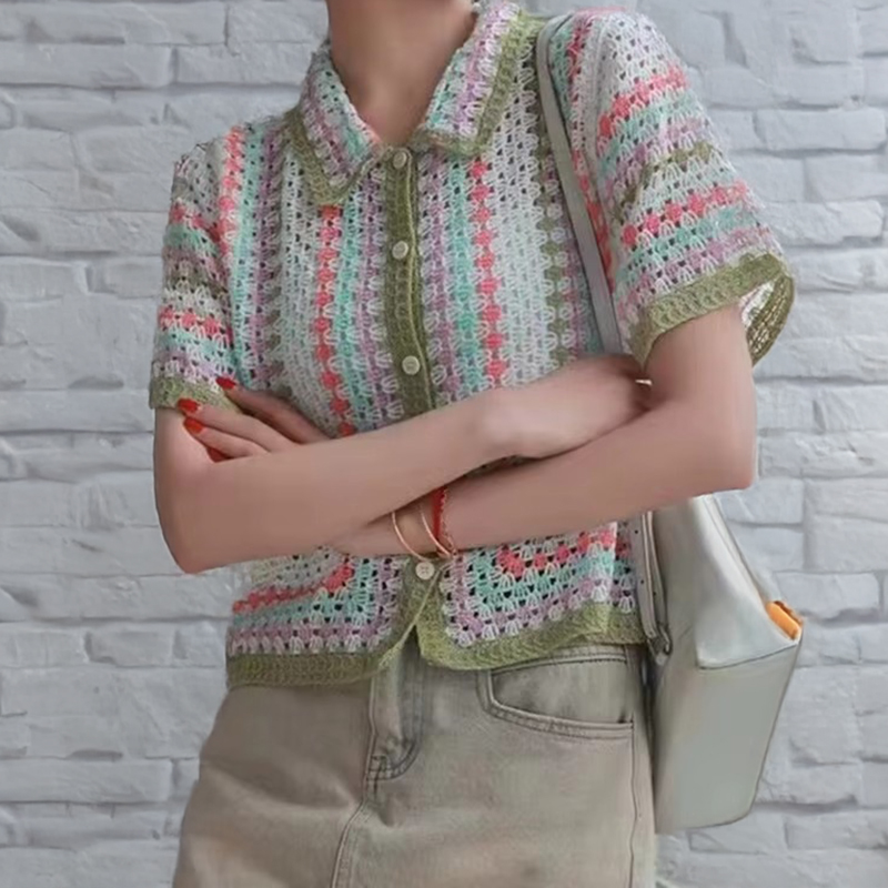 Crochet Top Boho - Koszula szydełkowa zapinana na guziki dla