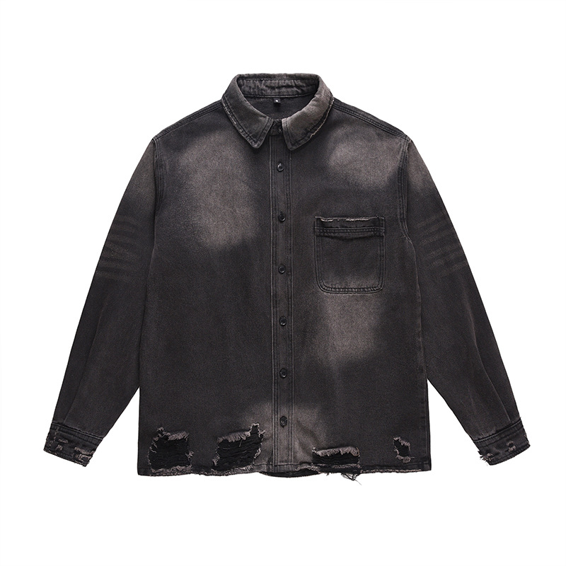 Vintage Fashion Jacket - Męska kurtka jeansowa z przetarciami w