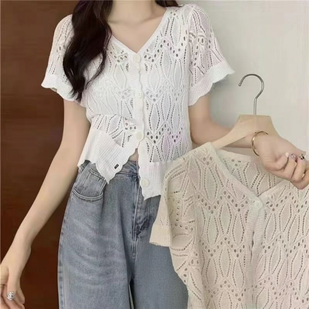 Crochet Top Boho - Modna bluzka z dekoltem w serek,