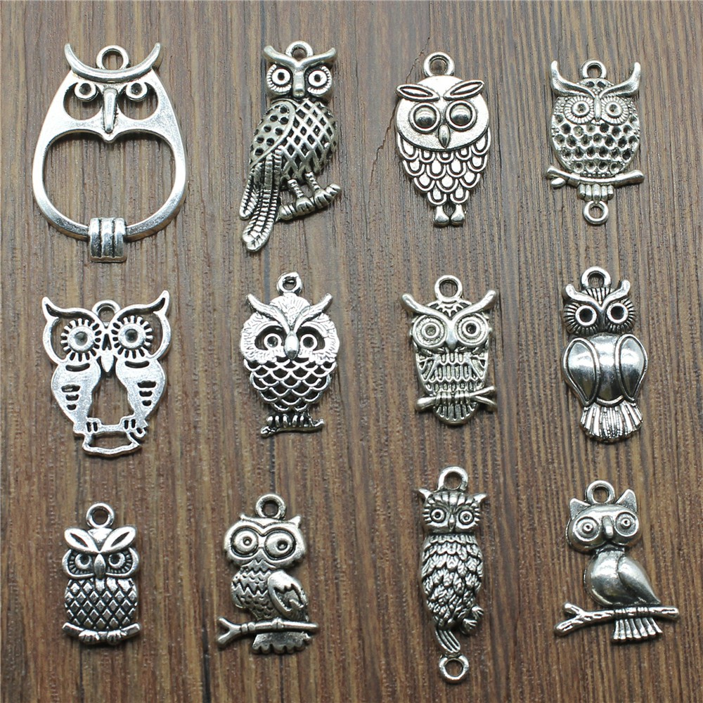 Vintage Urban Fashion - 10 sztuk Charms sowa antyczne srebro