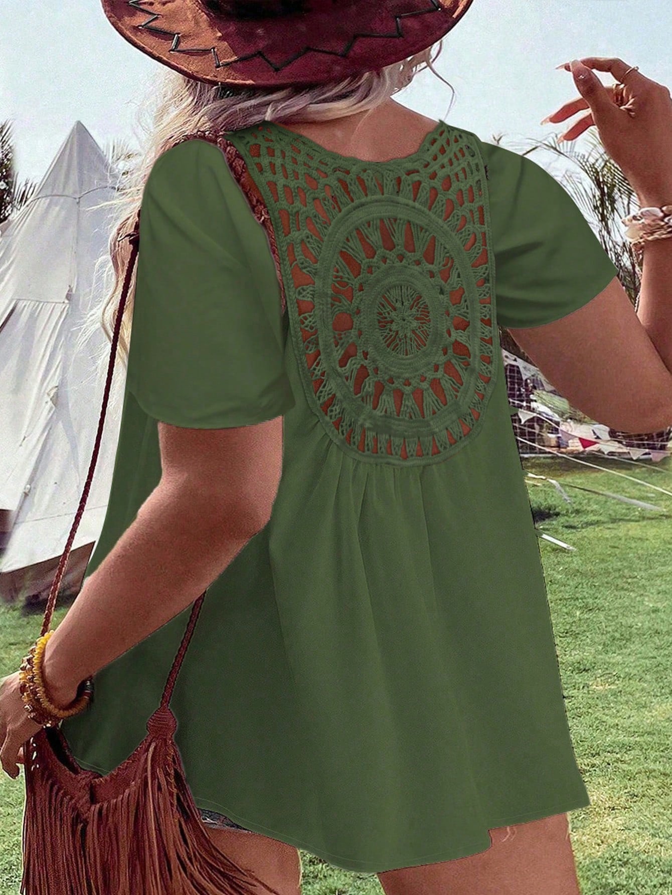 Crochet Top Boho - Damska bluzka plus size z szydełkowanym