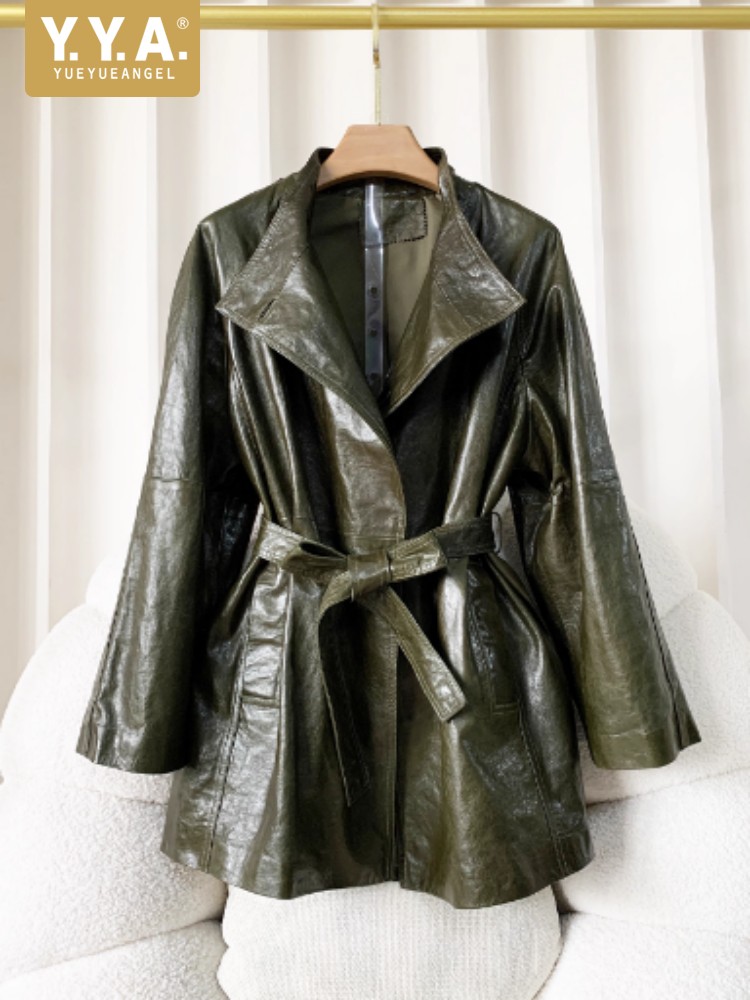 Vintage Trench Coat - Damska kurtka vintage ze skóry owczej,