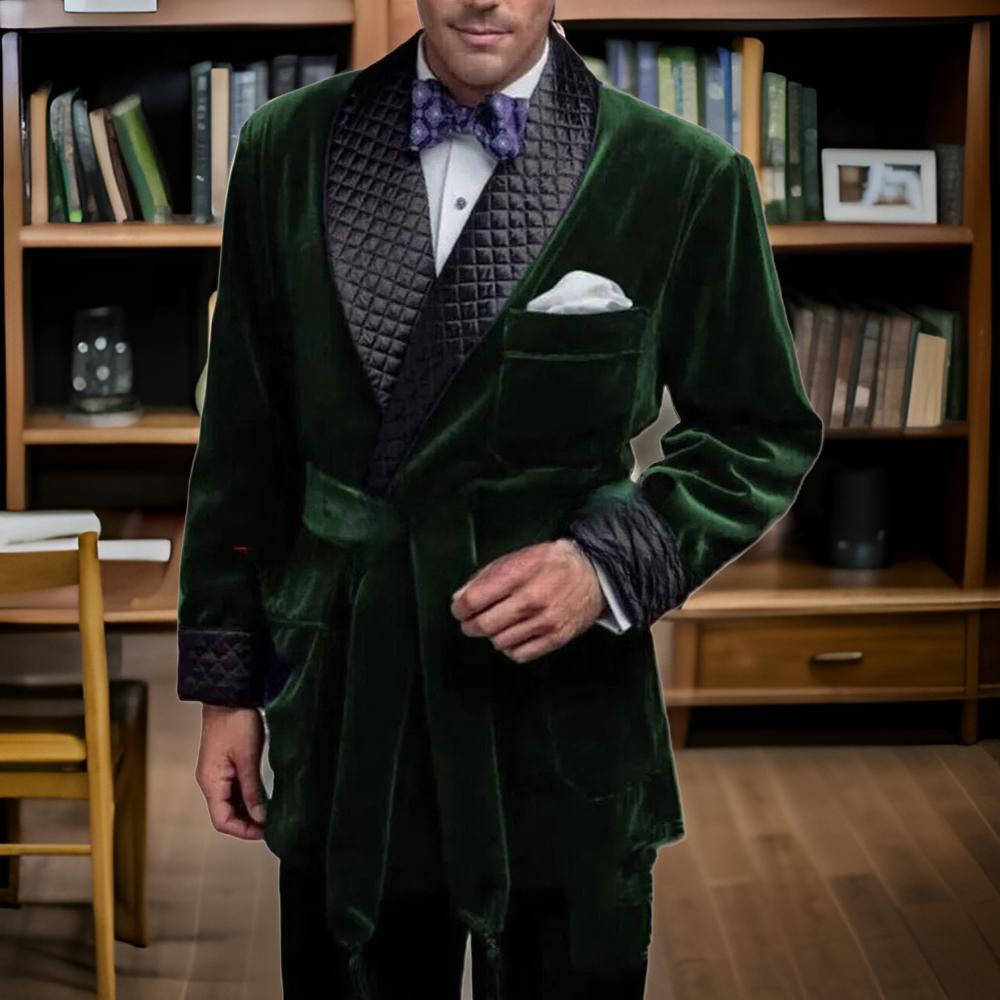Vintage Trench Coat - Zielone aksamitne marynarki dla mężczyzn z
