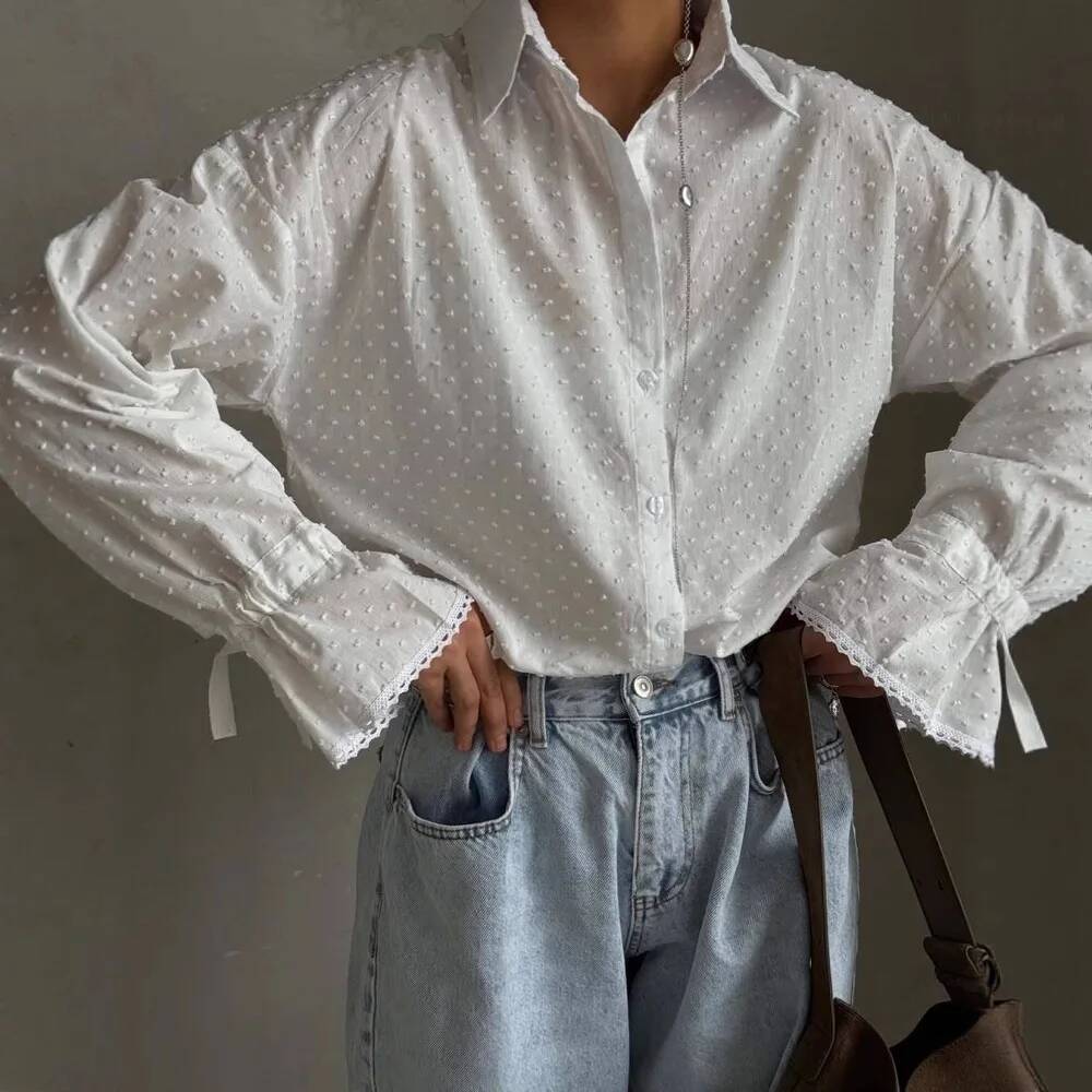 Crochet Top Boho - Kardigan jednorzędowy, bawełniana bluzka, damskie białe