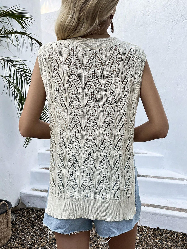 Damska beżowa ażurowa kamizelk – Crochet Top Boho recenzja i cena