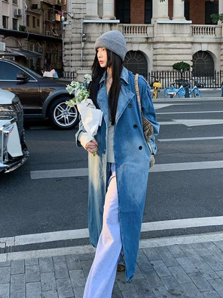 Dwurzędowy dżinsowy trencz w s – Vintage Trench Coat recenzja i cena