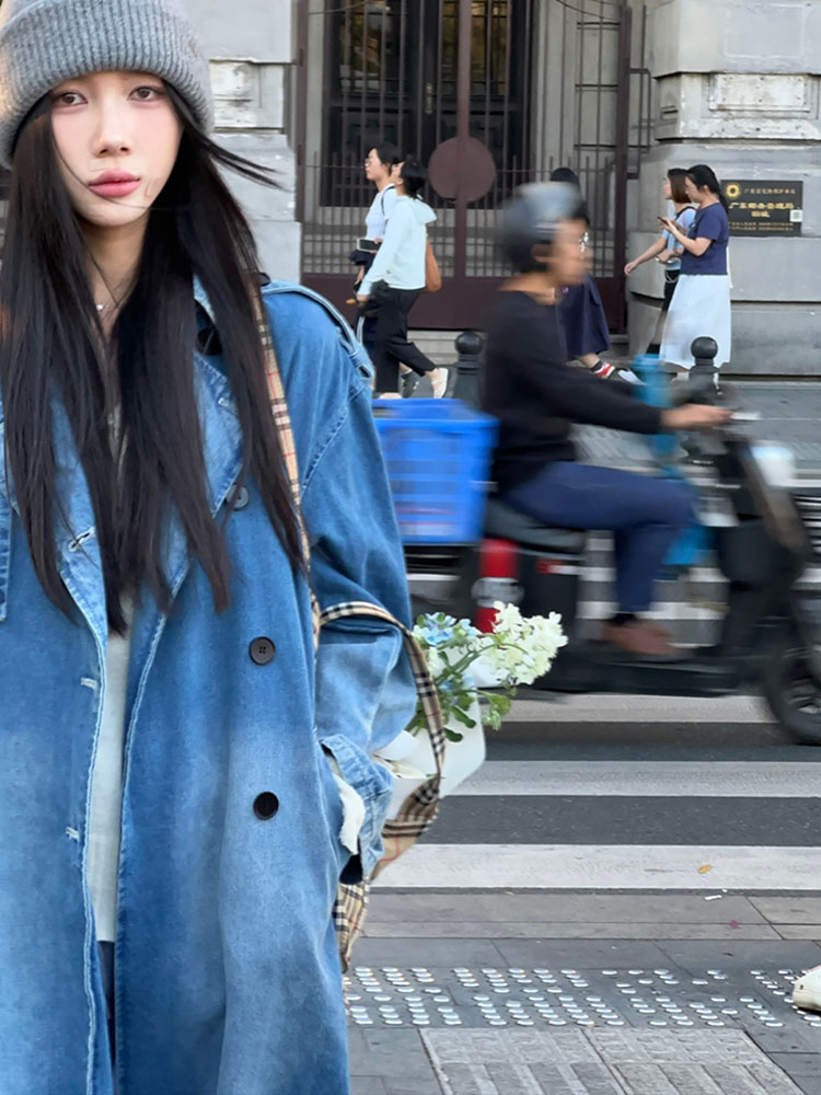 Dwurzędowy dżinsowy trencz w s – Vintage Trench Coat recenzja i cena