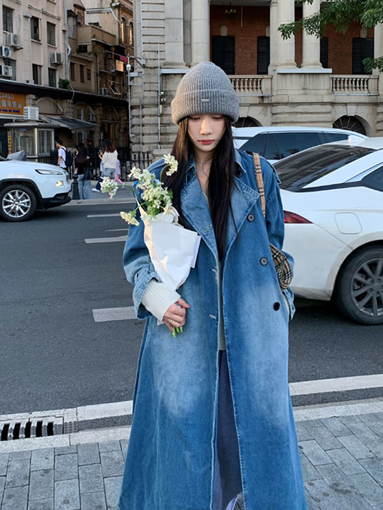 Dwurzędowy dżinsowy trencz w s – Vintage Trench Coat recenzja i cena