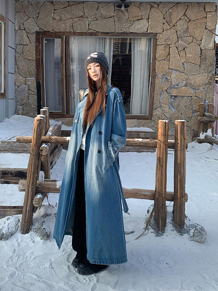Dwurzędowy dżinsowy trencz w s – Vintage Trench Coat recenzja i cena